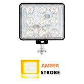 3.75" x 3.5" Rectangle LED Amber Strobe Work Lamp Light 9-LED 27W DOT/SAE Approved Waterproof Dustproof Anti-Shock/Fog Towing Construction Safety Truck 10V-30V